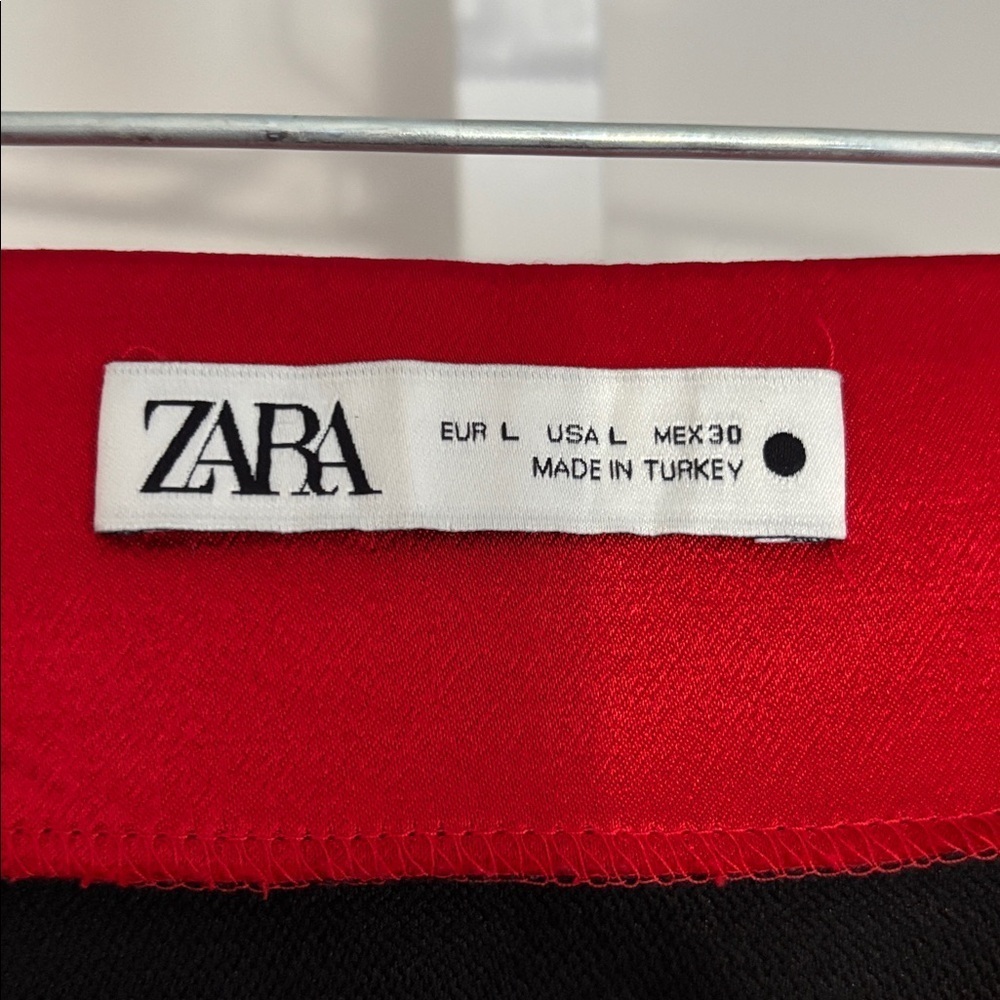ZARA Red Satin Effect Mini Skirt High Waisted Skirt Curved Hem Womens Size Large - Picture 7 of 7